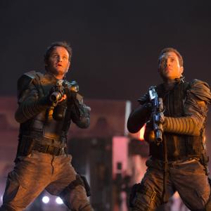 Still of Jason Clarke and Jai Courtney in Terminator Genisys 2015