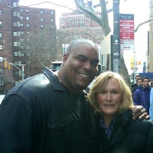 Sean Ringgold with Glenn Close on the set of DAMAGES 