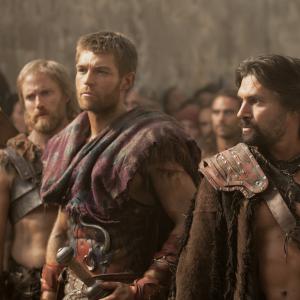 Still of Manu Bennett, Ditch Davey, Dustin Clare, Daniel Feuerriegel and Liam McIntyre in Spartacus: Blood and Sand (2010)
