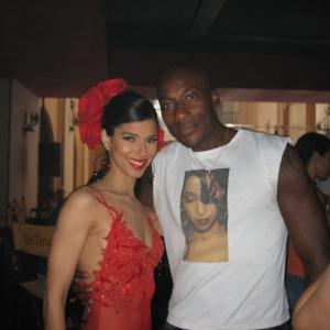 Carlton and Roselyn Sanchez on the set of YELLOW.Carlton choreographed the film and Roselyn starred in it.