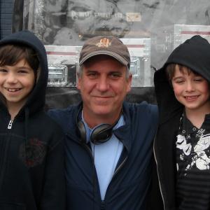 Michael left with director Michael Scott and twin brother Valin on the set of Mrs Miracle