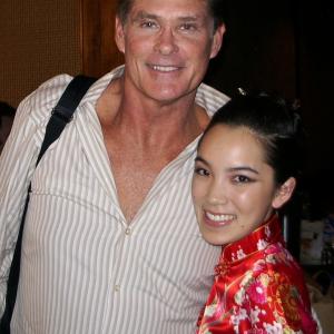 David Hasselhoff and Jessika Van on the set of To Live and Dine in LA