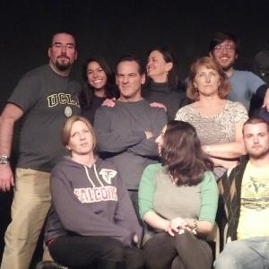 Tony Grillo with improvisers from the Chalk Outline cast, The Village Theatre