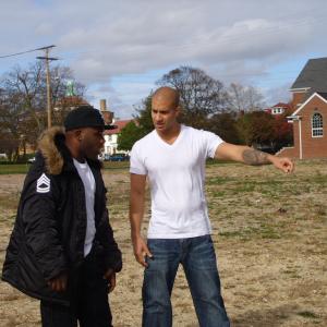 Image of a behind the scenes shot of the film  Change starring Darryl K Phipps and Dennis Johnson Directed by Jay Rodriguez