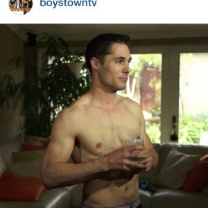 Patrick Tatten wears Andrew Christian on the set of Boystown on the OutTV Network