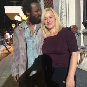 Larry Bam Hall and Patricia Arquette on set of CSI Cyber