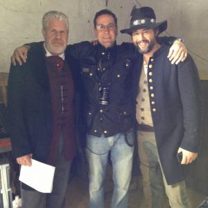 Thomas Makowski with Ron Perlman and Steve Bacic on the set of The Virginian
