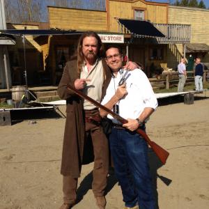 Thomas Makowski and Trace Adkins on the set of The Virginian in Vancouver Canada