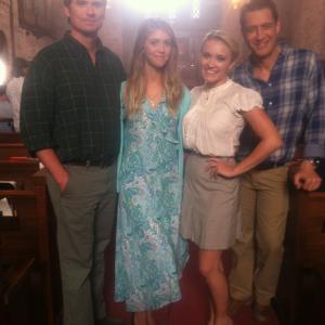 On the set of Love Is All You Need? with Emily Osment Shawn Parsons and Robert Gant