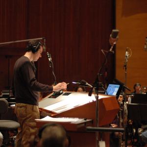 David and Fatima scoring session, conducting the Hollywood Studio Symphony Orchestra