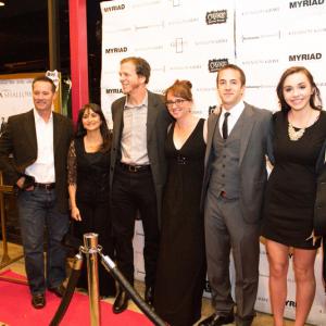 (From Left) Frank Gelasi, Dan Ulbert, Naomi Rogers, Matthew Hallstein, Amber McKenzie, Matt Sommerfield, Rachel McGinley and Marty McGinley. A Shallow Grave (2012) Red Carpet Premiere.