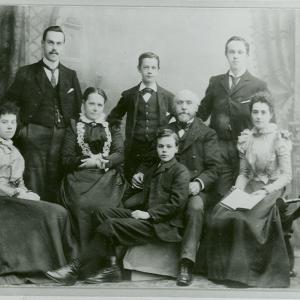 Great Great Great Grandfather William Loxley with his family Standing left to right are Robert Loxley John Loxley and Richard Loxley Seated left to right are Emma Loxley Ann White Loxley a grandson William Loxley and Mary Loxley 1840