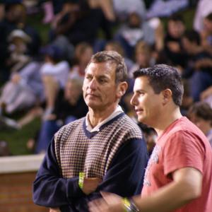 Ryan Johnston a producer on The 5th Quarter on the sidelines of a Wake Forest ACC game against Clemson with Director Rick Bieber during filming in late 2008.