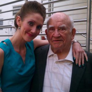 Actors Charlotte Milchard and Ed Asner at the Margarine Wars Premiere reception in Hollywood