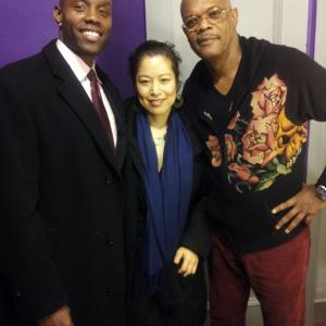 Shabazz Ray Naoko Ono and Samuel L Jackson back stage The Mountain Top