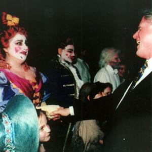 Kelly Ebsary with Bill Clinton after performance as Madame Thenardier in Les Miseralbles