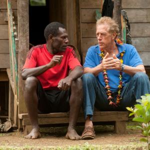 Alby discusses water project with Pastor Japha on remote volcanic South Pacific Island Tanna