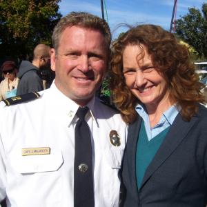 Tony Senzamici as Captain Jack Malatesta with Melissa Leo as Toni Bernette on the set of Treme  On your Way Down Episode 203