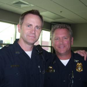 Tony Senzamici as Police Chief Stites and Lee Tergesen as Officer Boone on the set of Army Wives. Episode 513, Farewell To Arms