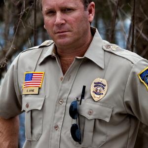 Tony Senzamici as State Trooper Ayme on the set of Xtinction