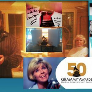 Pierre Patrick with DorisDay and her Grammy Lifetime Achievement Award, presented to Day at Historic 50th Grammy Awards. Pierre Patrick at Grammy Museum featuring her 3 Grammy Hall Of Fame. Doris Day 3 Hall Of Fame at Grammy Museum