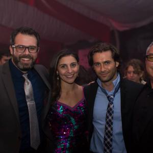 Billy Hanson Jonathan Stoddard and David Schatanoff Jr with TV News Personality Morgan Healey at the 2015 Independent Television Festival Gala in Dover Vermont