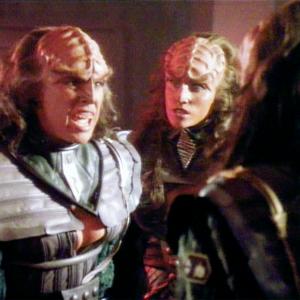 Still of Barbara March and Gwynyth Walsh in Star Trek The Next Generation 1987
