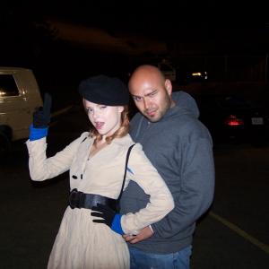 Playing around with Izabella Miko on set of 