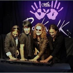 October 17th Latin Rock Mega Band Manais inducted into Guitar Centers Hollywood RockWalk Hall of Fame Pictured behind band are Dreamland3D 3D Modeled Plaques designed by Meredith Day