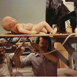 Starman 1984 Directed by John Carpenter Rick Baker Studio Starbaby hotmelt puppet test Mark Wilson and Tim Lawrence