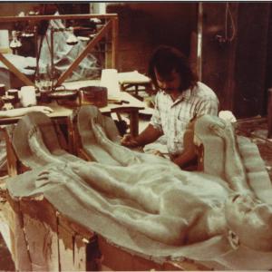 Cocoon 1984 Greg Cannom Studio Setting up one of the skinshed sculpts for a fiberglass coremold