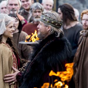 Still of Linus Roache and Amy Bailey in Vikings 2013