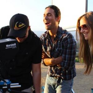 DP Jacob Swanson actors Joseph Eid and Joni Kempner share a laugh on the set of Camaro spot