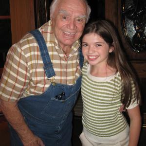 Jadin with Ernest Borgnine on the set of Hallmarks Wishing Well