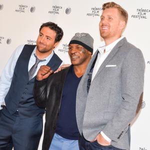 Mike Tyson Bert Marcus and Grant Jolly on the red carpet of the CHAMPS movie premiere at the Tribeca Film Festival 2014 directed by Bert Marcus and starring Mike Tyson Evander Holyfield and Bernard Hopkins