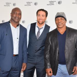 Mike Tyson Evander Holyfield and Bert Marcus on the red carpet of the CHAMPS movie premiere at the Tribeca Film Festival 2014 directed by Bert Marcus and starring Mike Tyson Evander Holyfield and Bernard Hopkins Picture courtesy of Billy Farrell Agenc