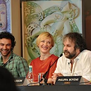 Aidan Turner Cate Blanchett and Peter Jackson at Wellington NZ press conference for the world premiere of The Hobbit An Unexpected Journey