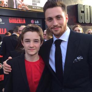 CJ Adams Young Ford and Aaron Taylor Johnson Ford at the premier of GODZILLA 2014
