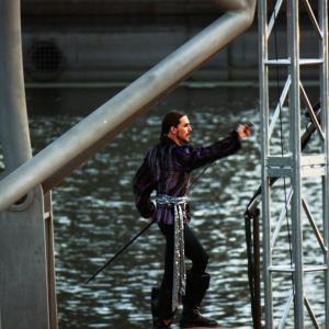 MATT WIGGINS prepares for a stunt during a dramatic entrance as Prince Ferdinand in a hit live production of William Shakespeares The Tempest in June 2014