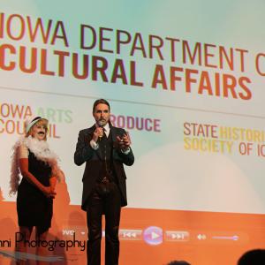Matt Wiggins on commands the stage as he hosts the 23rd Annual Iowa Motion Picture Awards in 2014