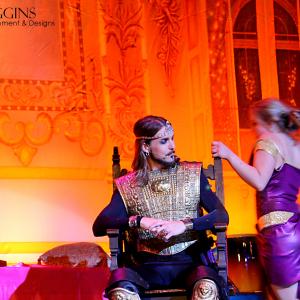Still of Matt Wiggins as King Xerxes during the live ballet production of Ester in 2013.