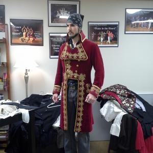 Matt Wiggins in a wardrobe fitting for his character, Cassio, in a live production of William Shakespeare's Othello.