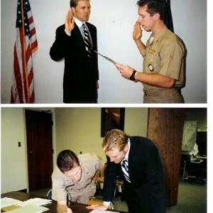MATT WIGGINS being sworn in as an Officer in the United States Navy September 1998