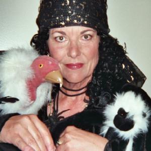 Ruby, the Fortune Teller of Only Good Fortunes, complete with spider monkey and vulture.