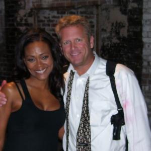 Tony Senzamici as FBI Agent Harris and Robin Givens on the set of Enemies Among Us