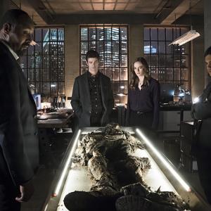 Still of Jesse L Martin Danielle Panabaker Grant Gustin and Carlos Valdes in The Flash 2014