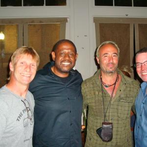 Cosmo with Forest Whitaker and Director Phillippe Caland and Kevin Beard at the wrap party for Repentance