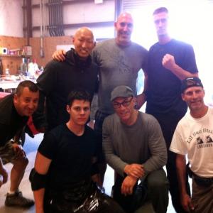 Cosmo with his stunt crew and Director John Hyams and JCVD on Dragon Eyes