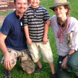 Brody Rose with Jeff Rose and Director Leslie Hope on the set of Christmas on the Bayou