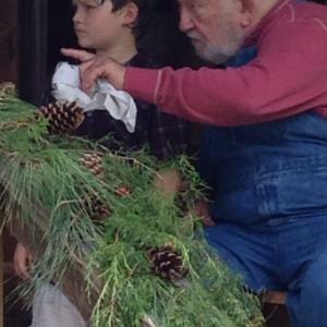 Brody Rose with Ed Asner on the set of Christmas on the Bayou